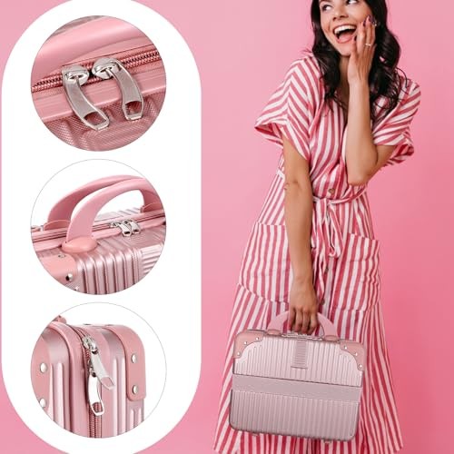 14 Inch Hard Shell Makeup Case, Portable Mini Makeup Suitcase for Champagne