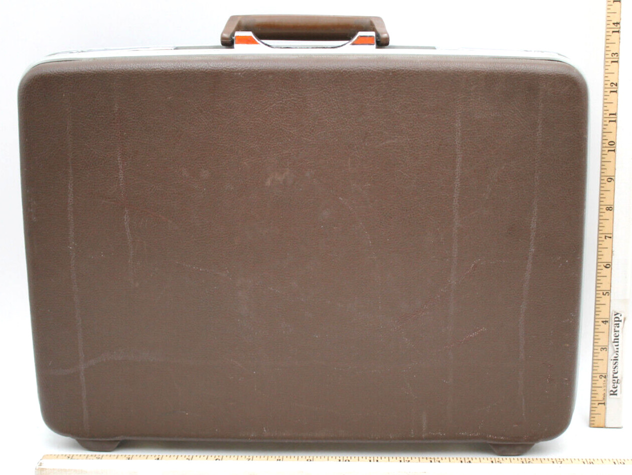 Classic Vintage Briefcase Hard Shell Case Brown Vinyl w/ Interior Folders Retro+