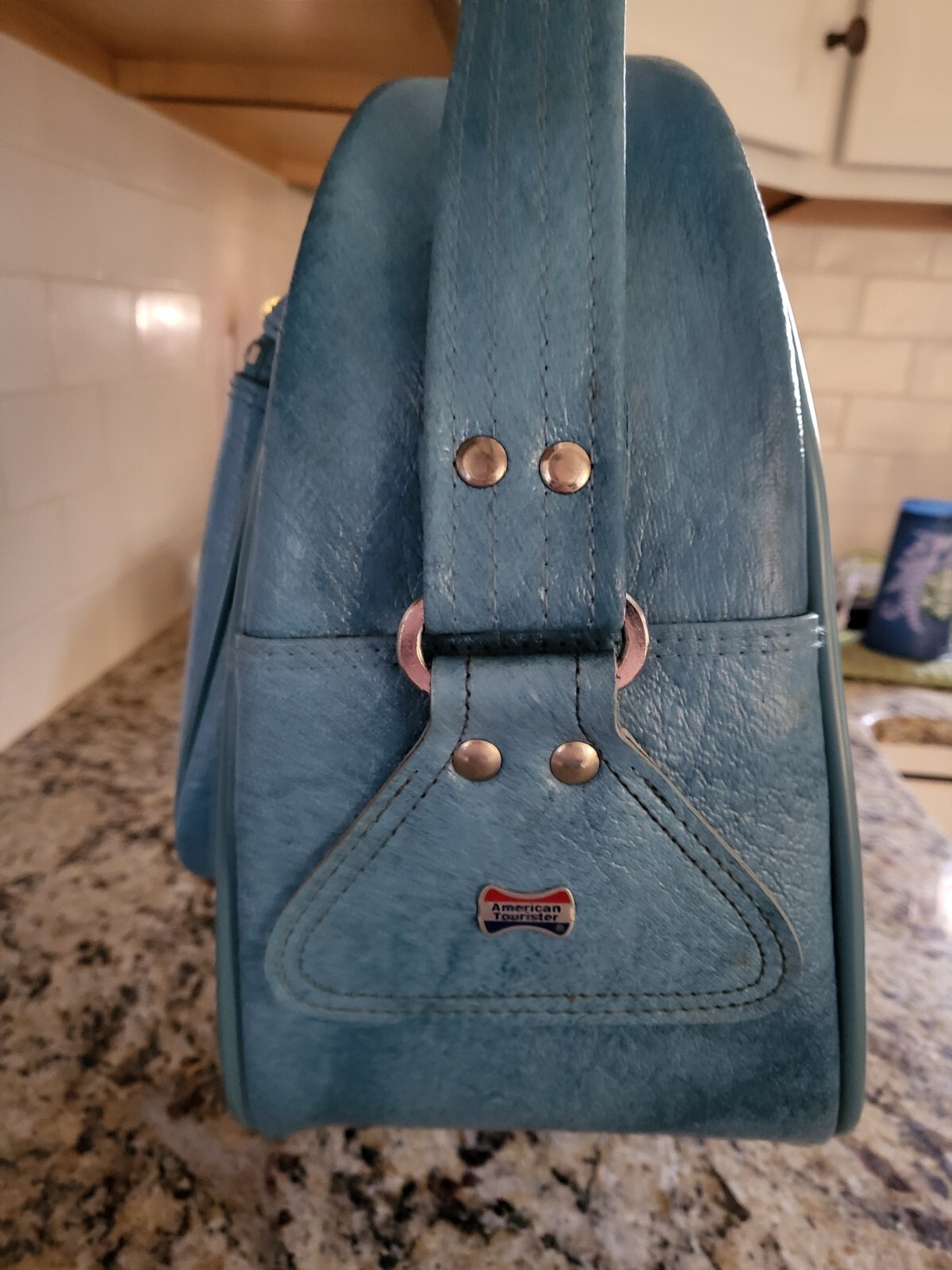 Vintage 1975 American Tourister Aqua Travel Bag Carry On Luggage Shoulder Strap