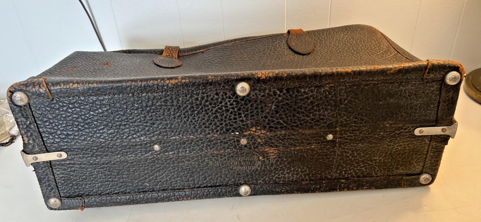 Vintage Leather Antique Suitcase Travel Luggage Milock Milwaukee Stamping w Key