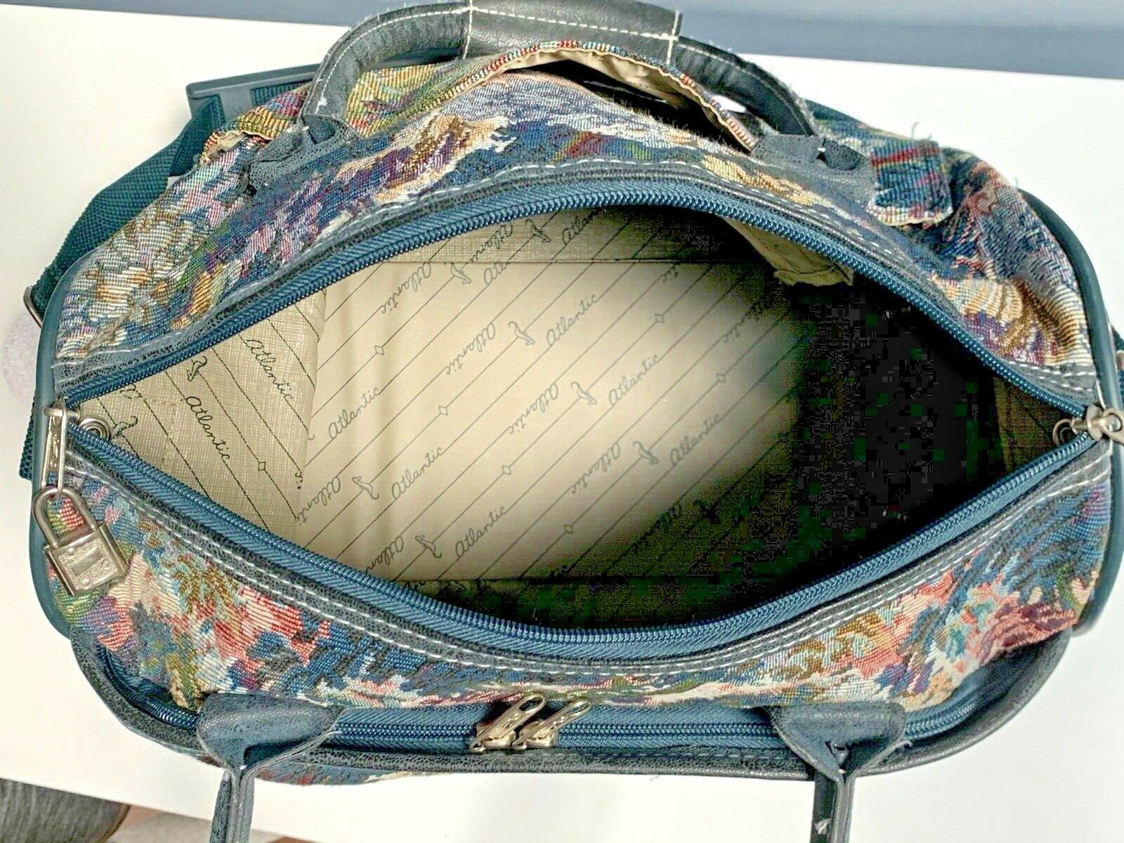 VTG ATLANTIC Luggage Tapestry Carry On Carpet Bag Weekend Tote Green Floral 14″