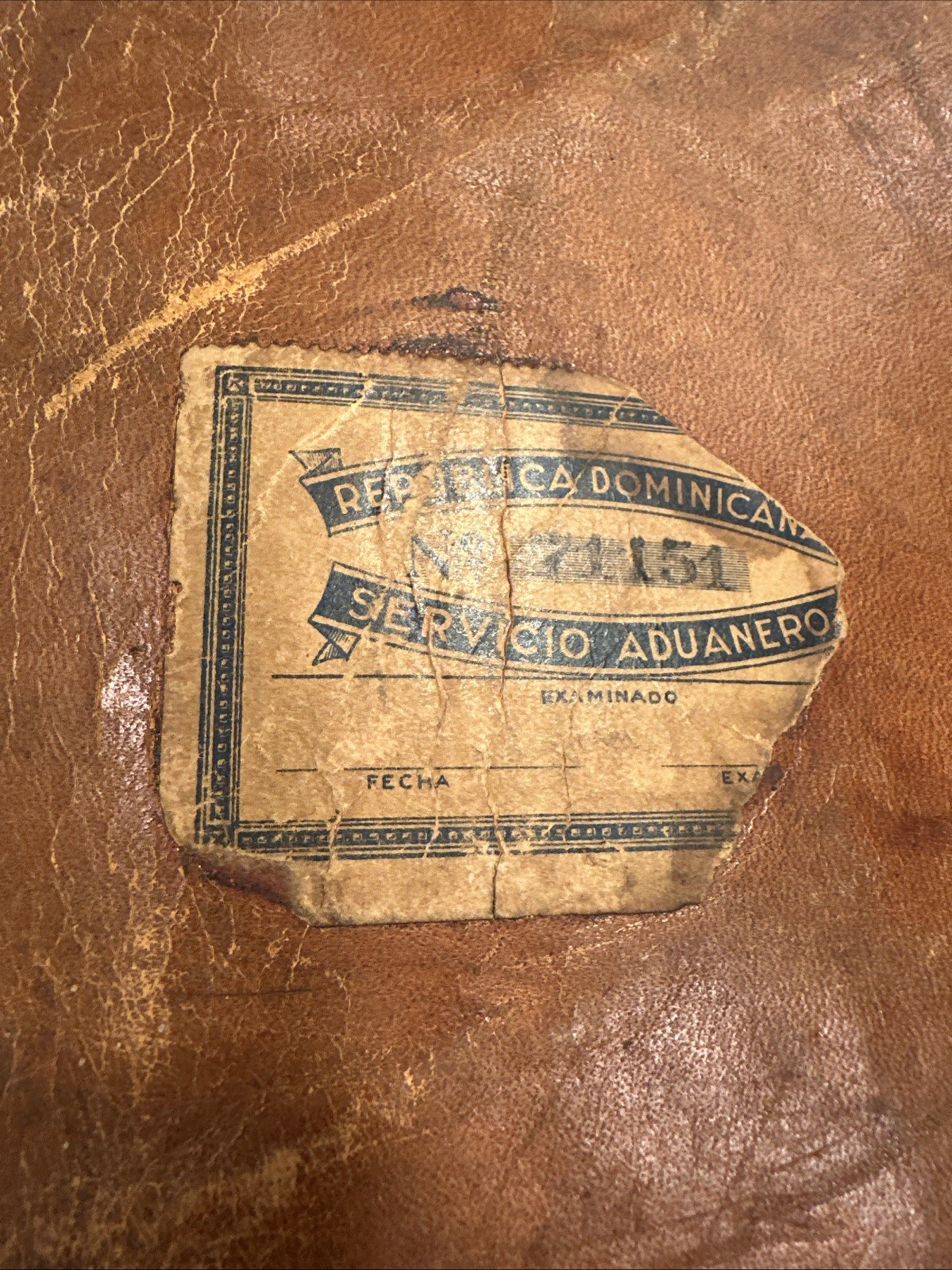 Vintage 1930s Leather Suitcase Valaise Decor Storage Dominican customs labels