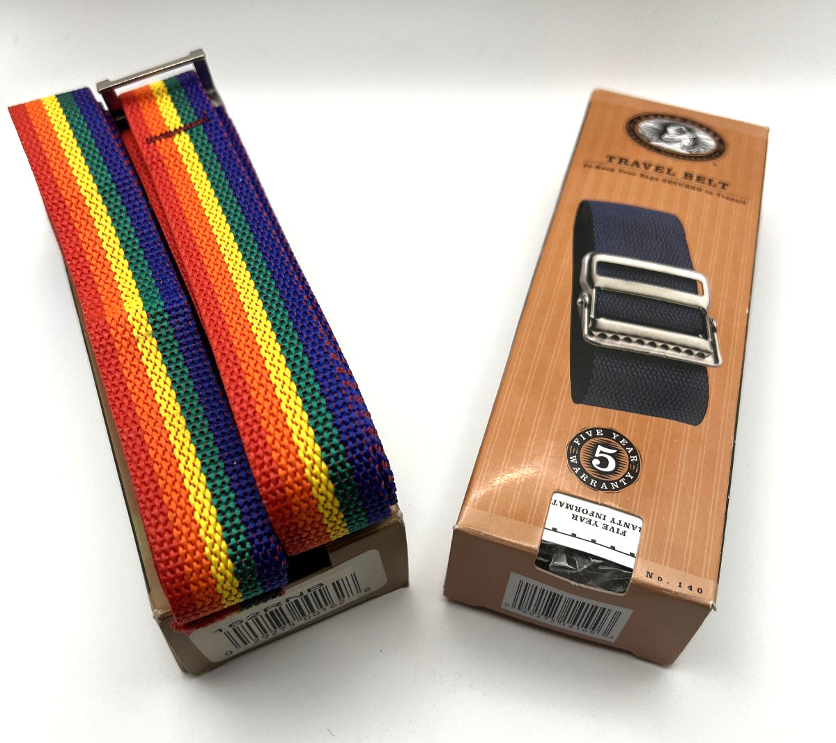 SET OF 3 VINTAGE LEWIS N. CLARK LUGGAGE TRAVEL BELTS, NEW IN ORIGINAL PACKAGING