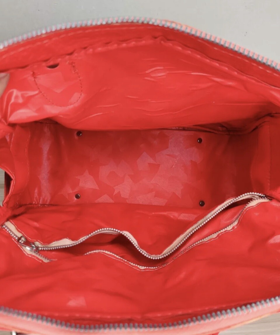 Vintage Sears Women’s Travel Bag Red Leather Double Handles Lined Zipper Closure