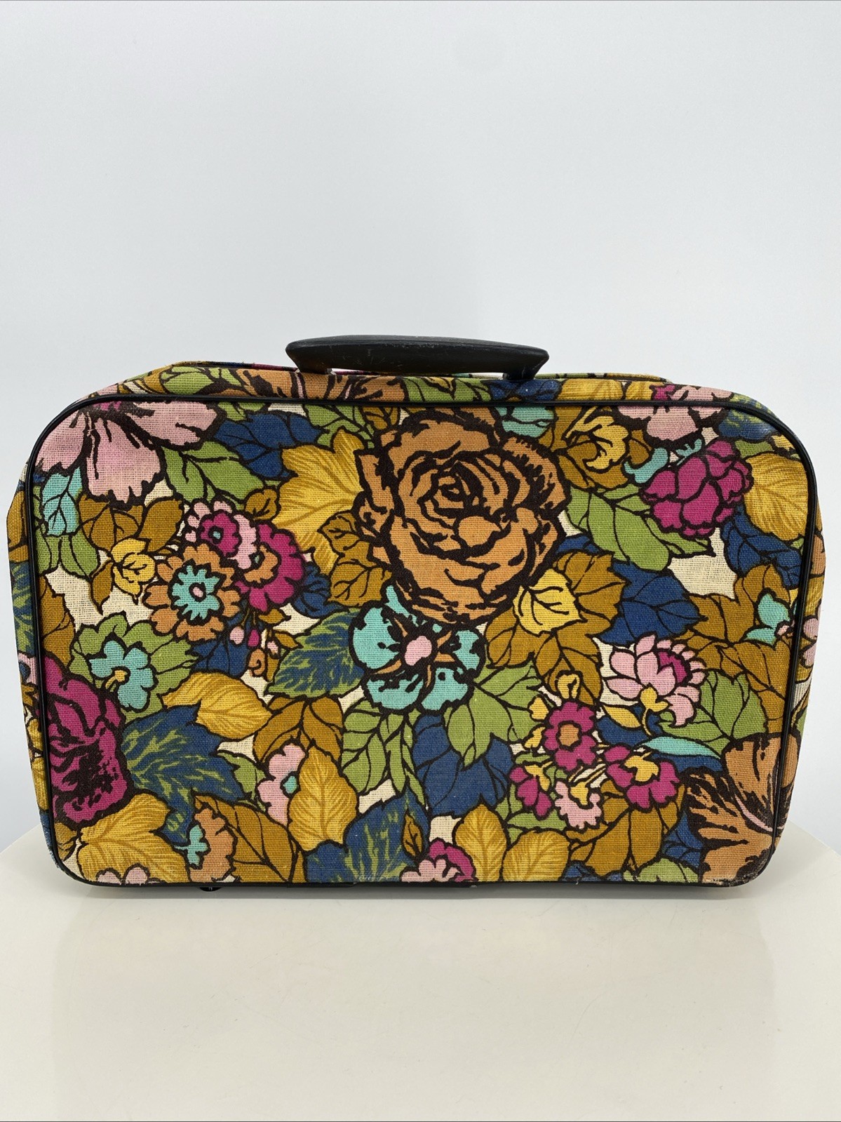 Vtg 1960’s A D Sutton Travel ware Fabric/canvas Floral Suitcase Retro