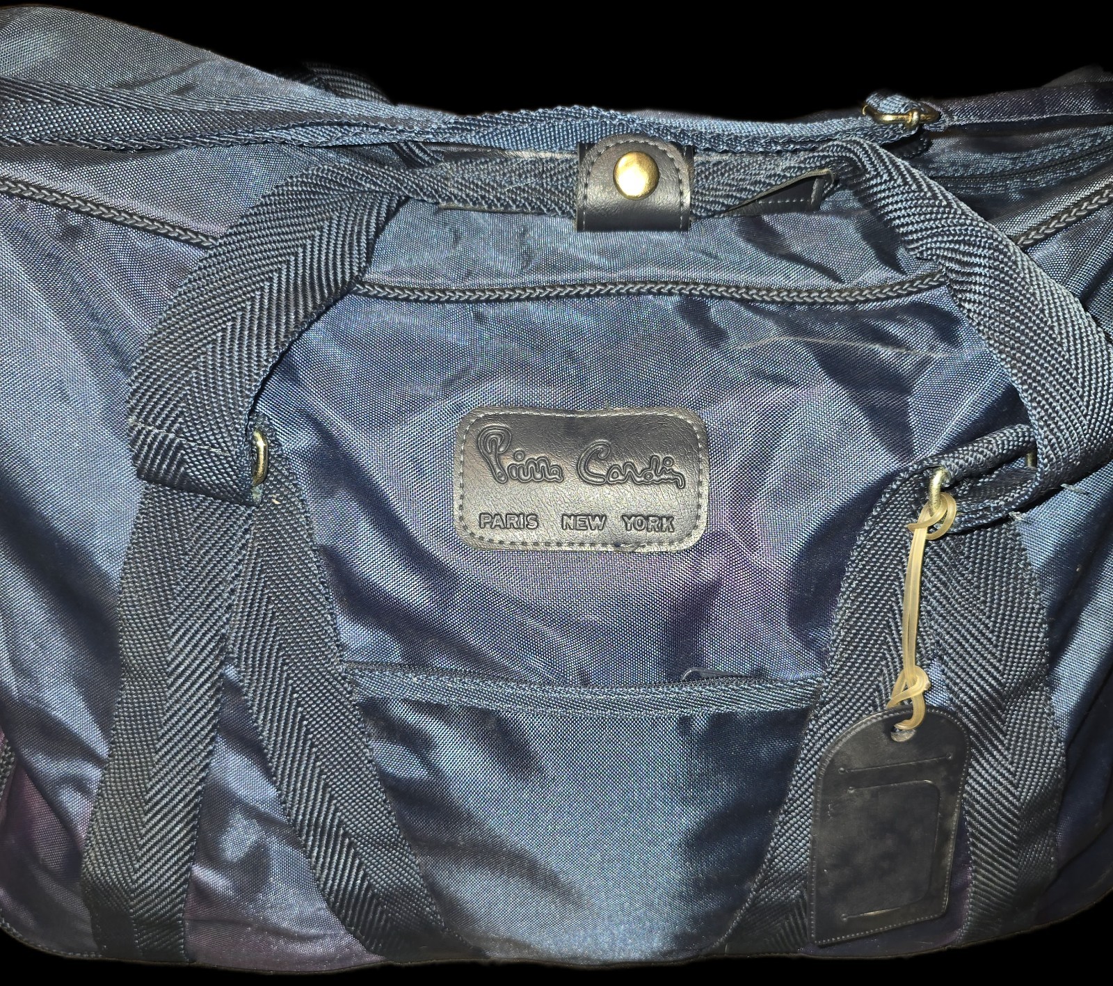 Vintage Pierre Cardin Paris New York Weekender Duffle Bag Tote Bag Navy Blue