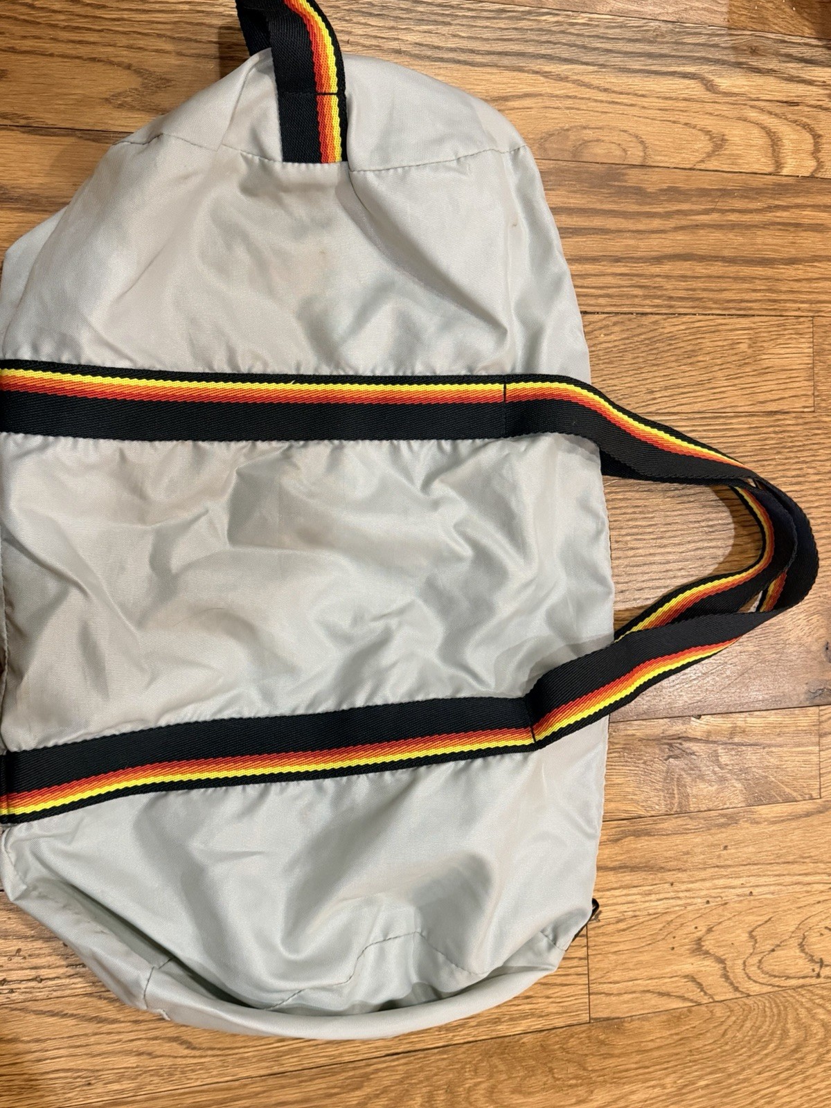 1982 Vintage Avon “cj” Model Duffel Bag. Gray With Yellow Orange And Red Straps