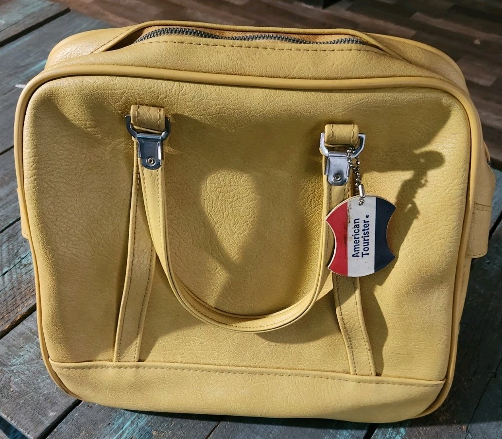 American Tourister Carry On Tote Bag Handles Luggage Yellow Large 16.5″ Vintage