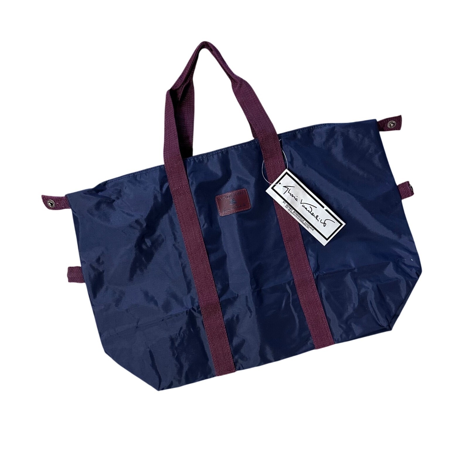 Vintage Travel Duffle Bag Luggage Gloria Vanderbilt Navy Burgundy 1980s Nylon