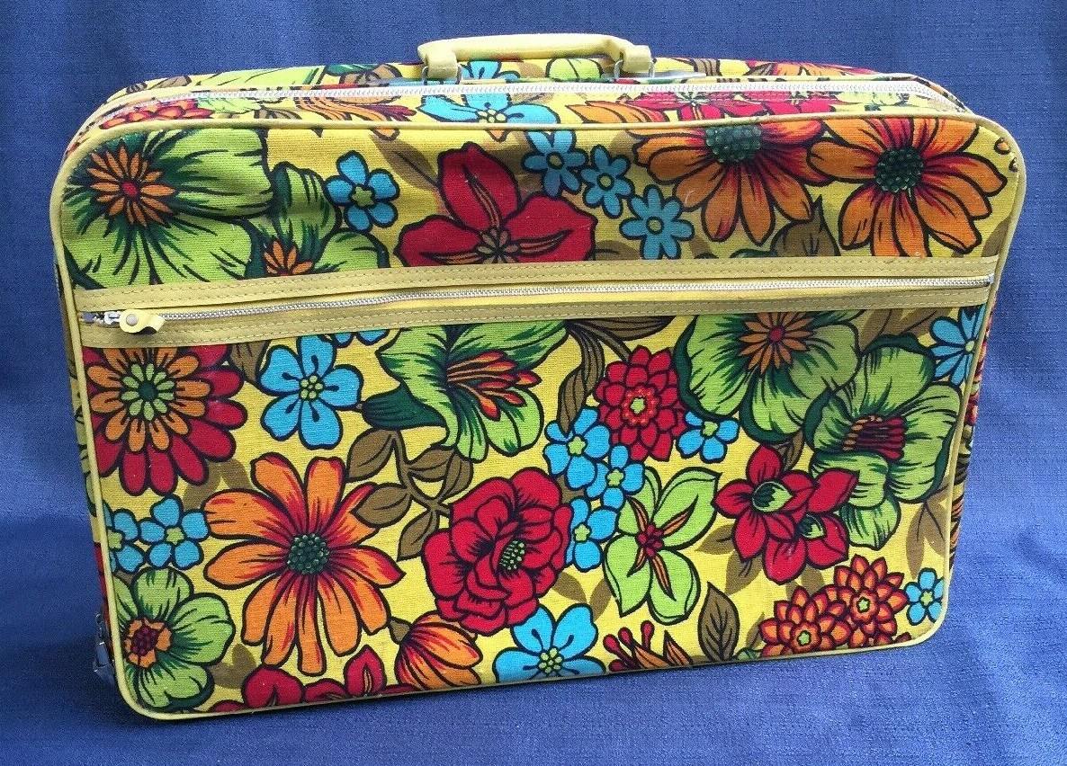 RARE Vintage Medium Carry On 1970s Flowery Suitcase original zipper still works