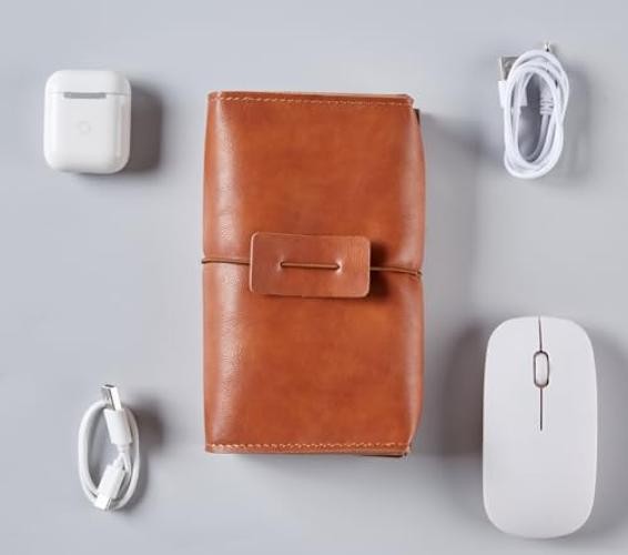 Vintage Leather Electronic Organizer Travel Case, Cord brown with cord clip