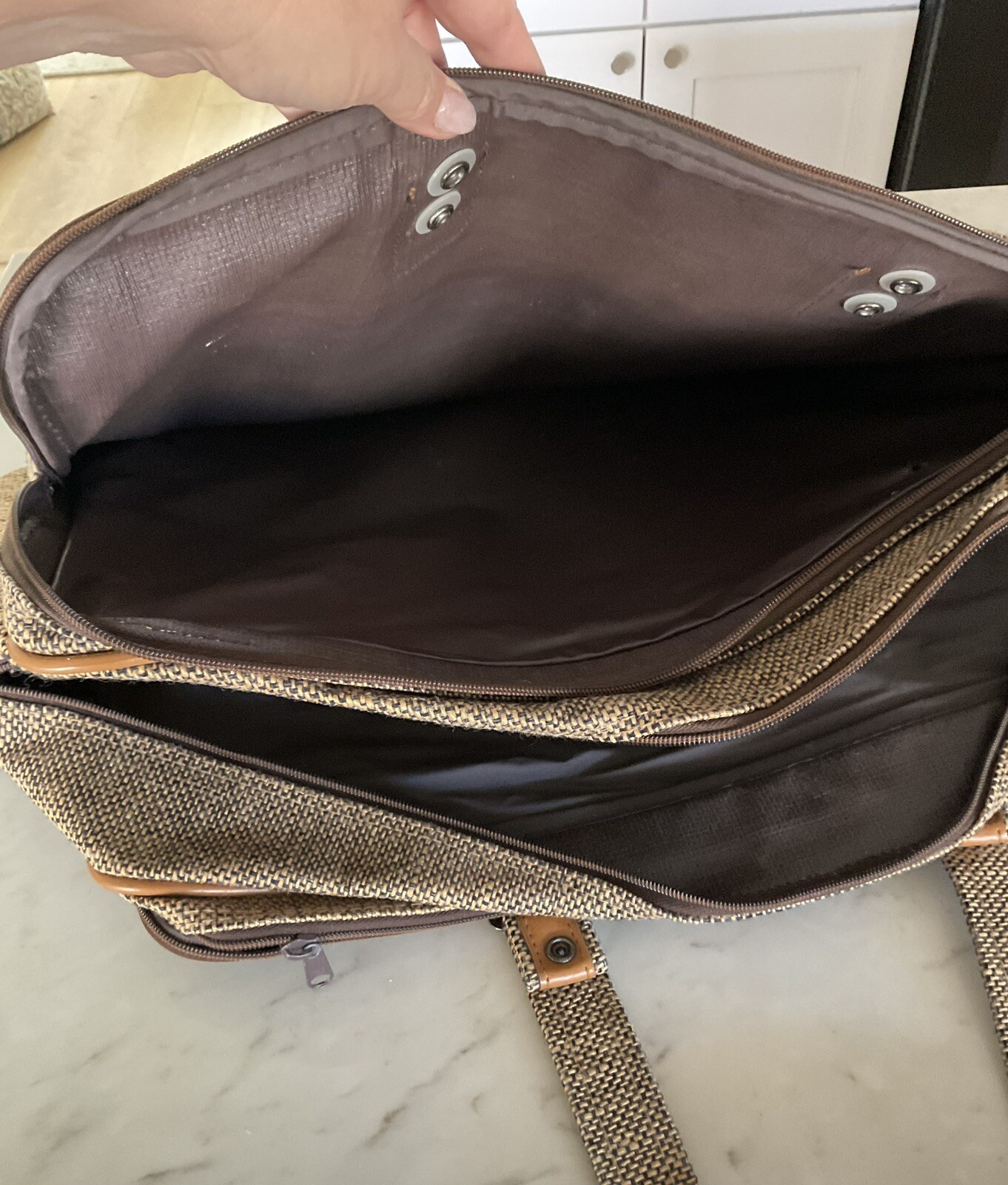 Vintage Pierre Cardin Brown Tweed Luggage/carry On. Shoulder, Multi Pocket