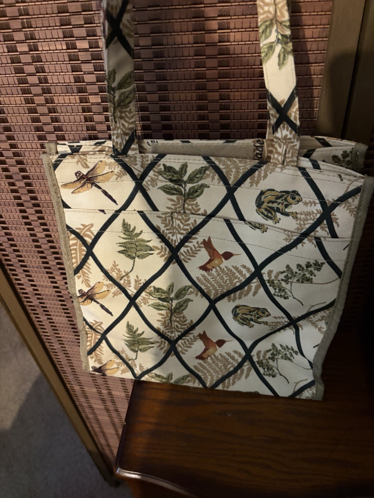 VTG Jade Canvas Handbag Tapestry Tote Zip Travel Shoulder Bag Country Core