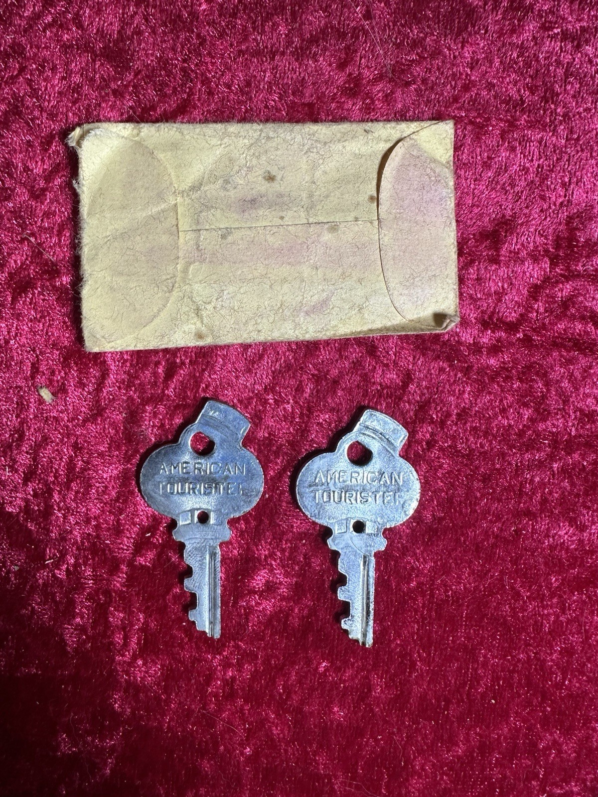 Vintage Mid Century American Tourister Bell Hop Luggage Keys Pair w Envelope
