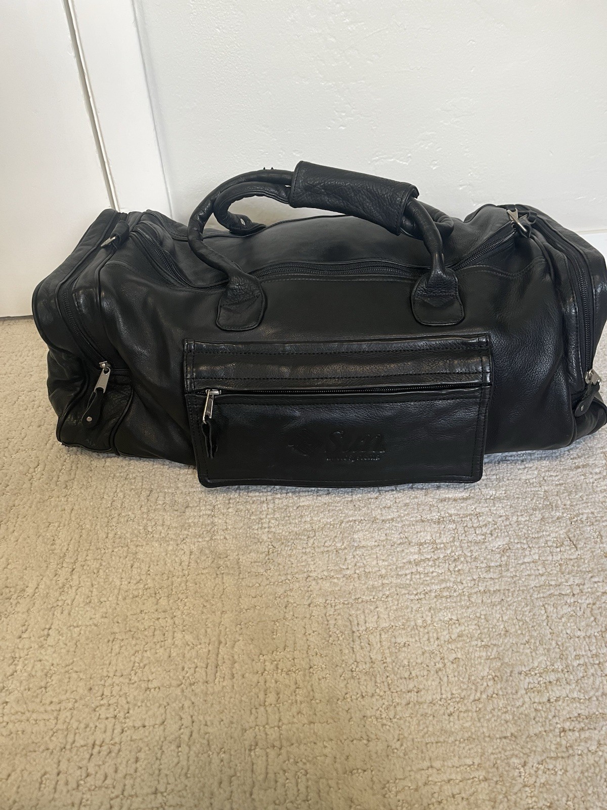 Vintage 90s Sun Microsystems Leather Duffle Bag Canyon Outback Black Travel Gym