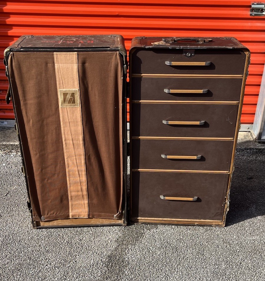 1920s Hartman Galvanized Pillow-Top Steamer Trunk