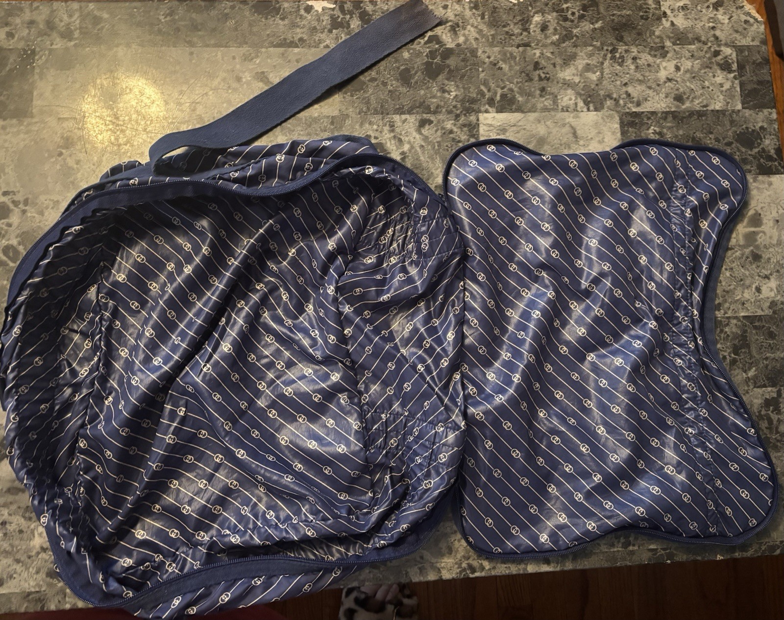 Vintage Navy Blue Monogram Garment Travel Bag – Gucci Style – 17”