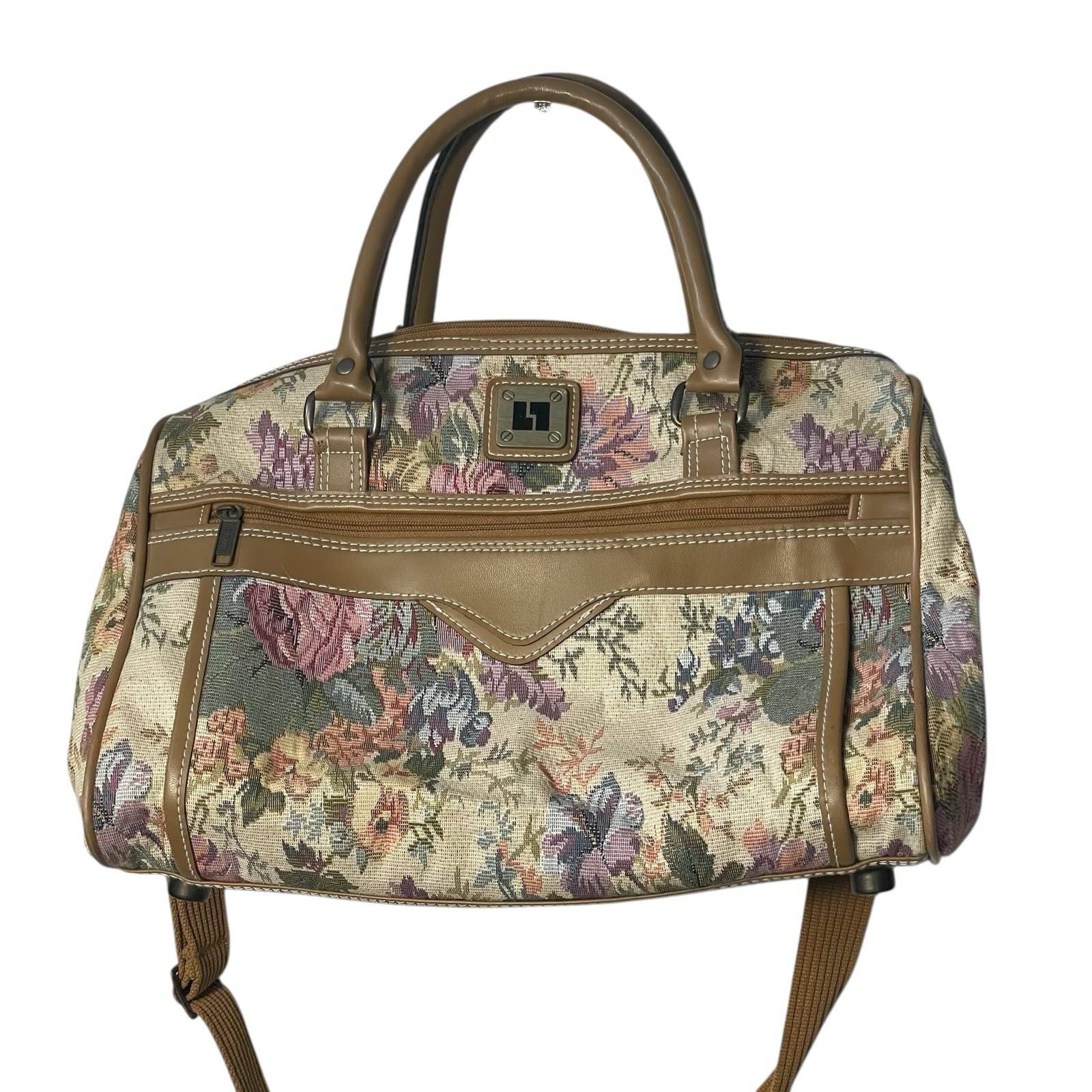 Vintage 80’s Leisure Floral Tapestry Carry On Personal Item Satchel Bag Suitcase