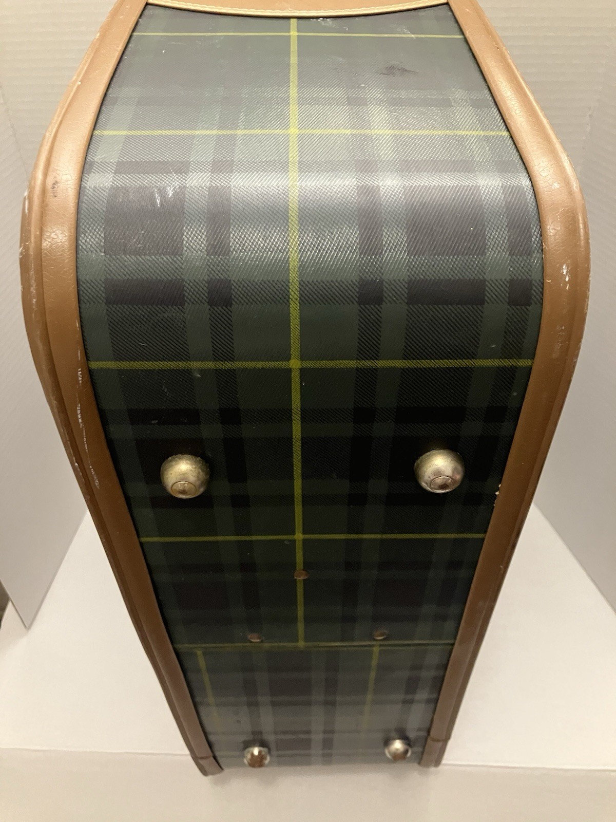 Grasshopper Green Plaid Suitcase Luggage Mid Century Modern Mod Vintage 1960s