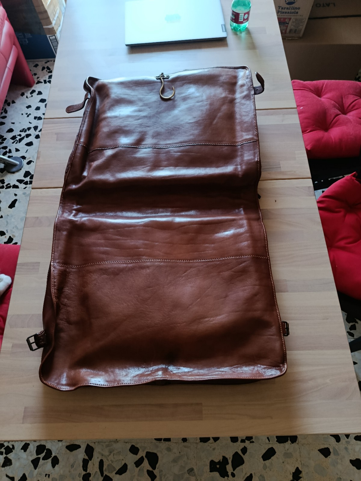 Vintage Genuine Leather Garment Bag Suit Carrier Travel Case Made in Italy