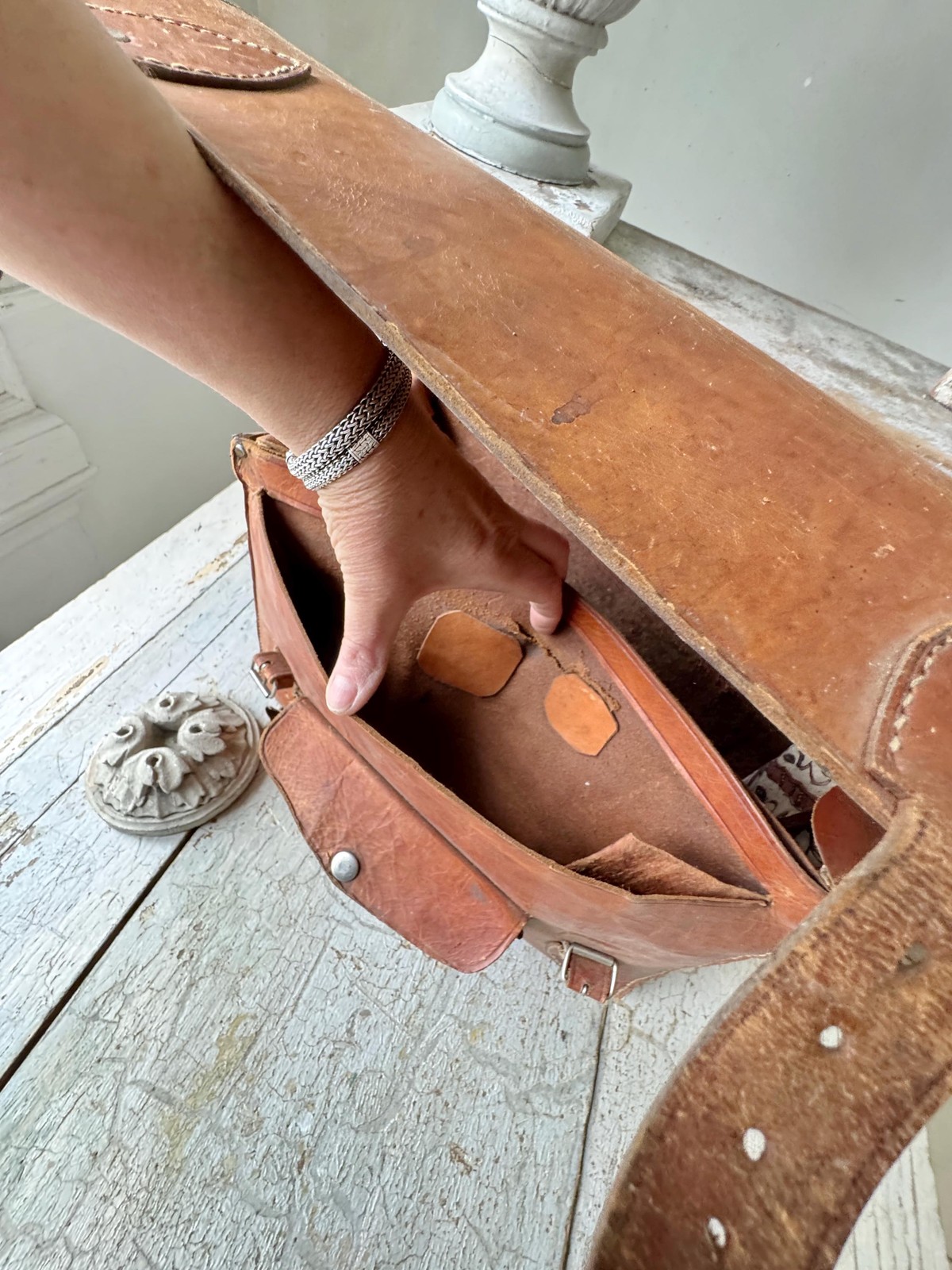 1930’s Vintage Leather Satchel Briefcase Brown Patina Leather School Bag Shabby