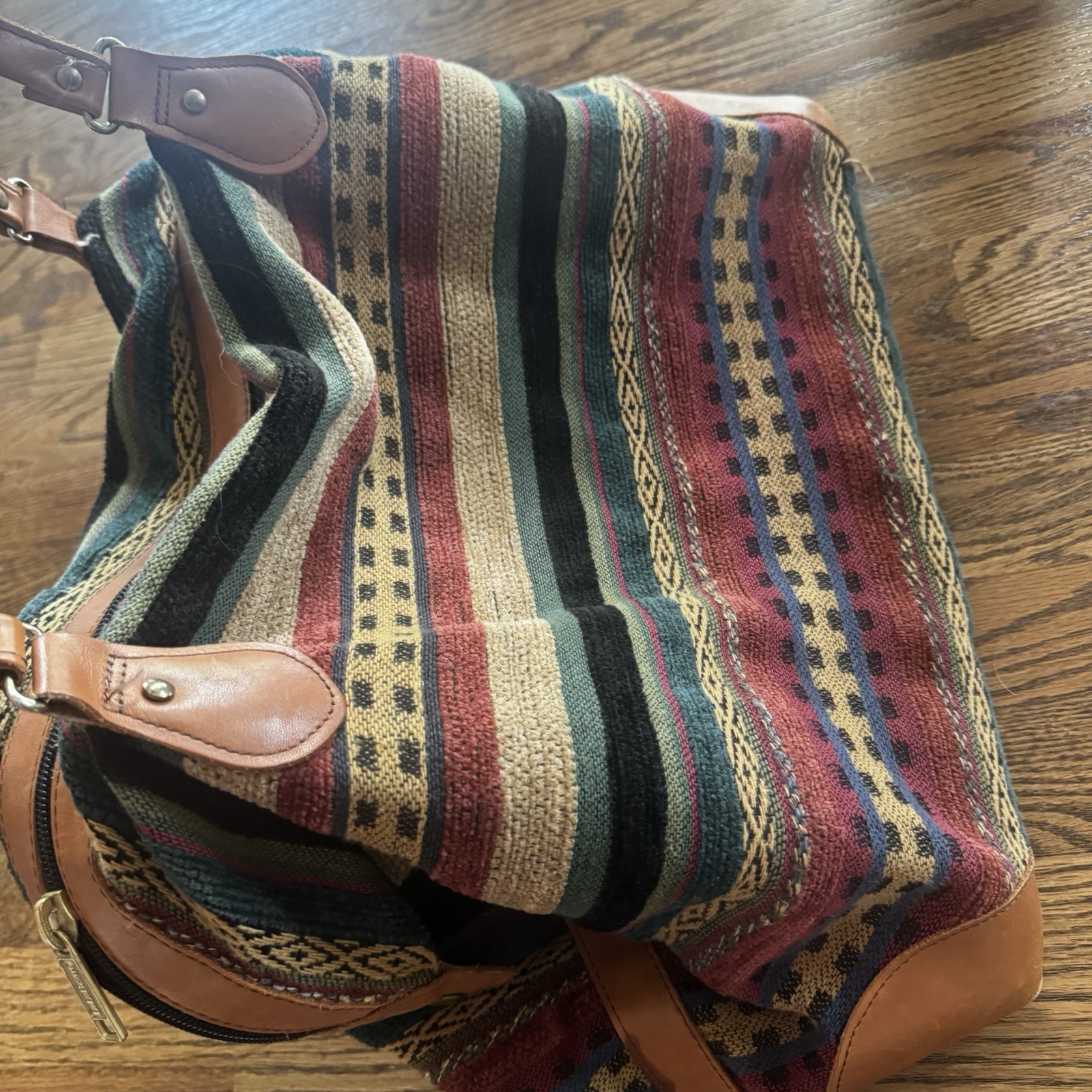RARE Vtg. LL BEAN Traveler Tweed & Leather Tote Bag Large Carryon Weekender