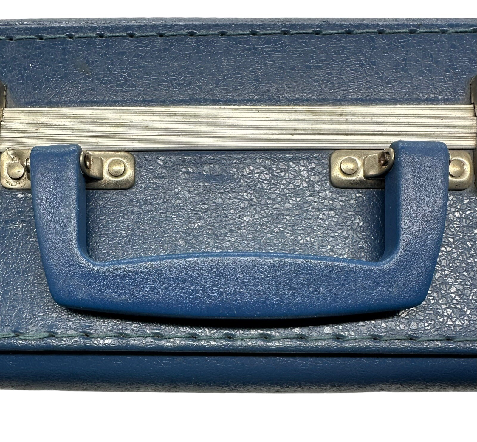 Vintage Blue Go Go Child’s Suitcase Hardside Going to Grandmas Rainbow Pencil