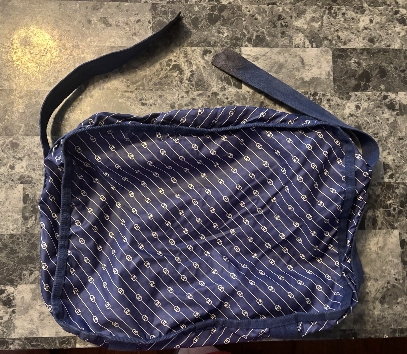 Vintage Navy Blue Monogram Garment Travel Bag – Gucci Style – 17”