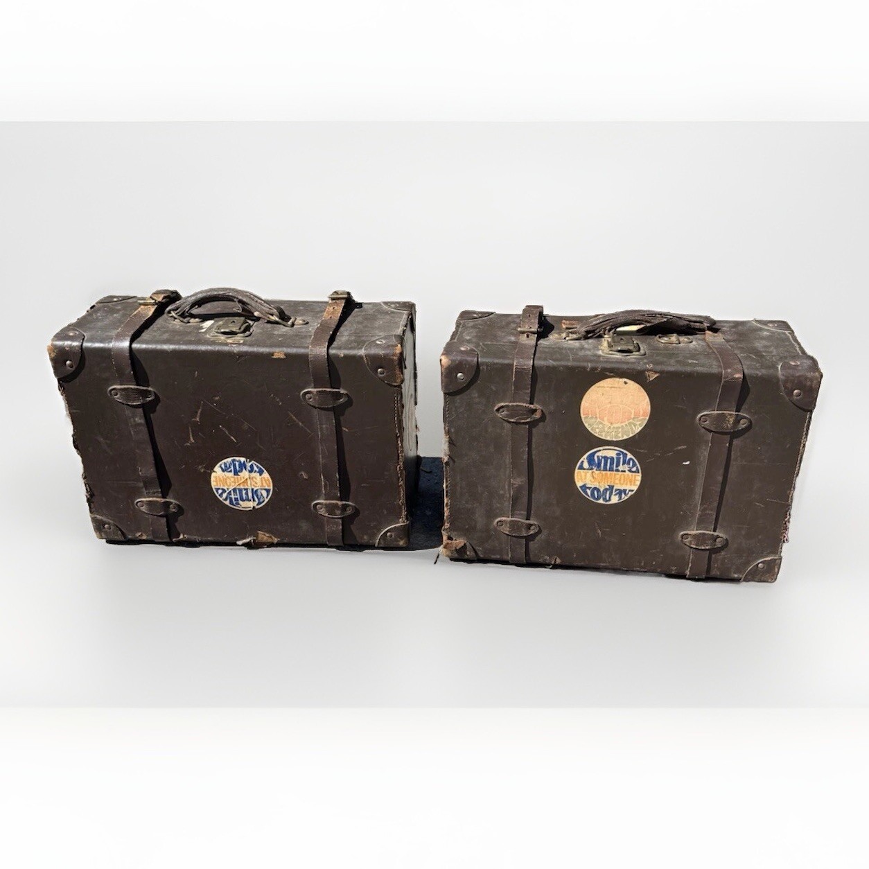 2 Vintage Excelsior Leather Luggage Travel Suitcase Briefcase 30s 40s Brown