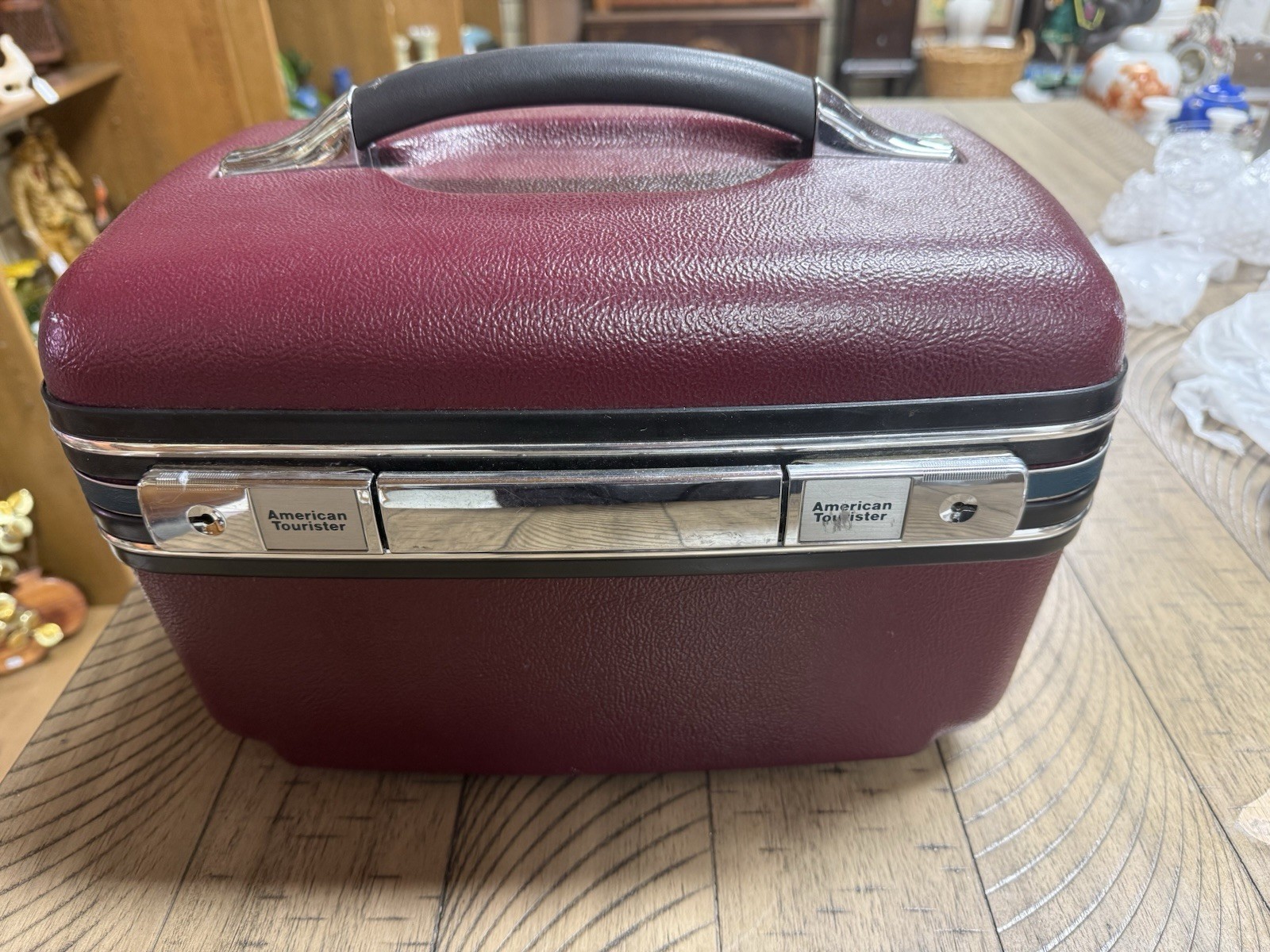 Vintage American Tourister Train Case Dark Burgundy Hard Shell Luggage READ