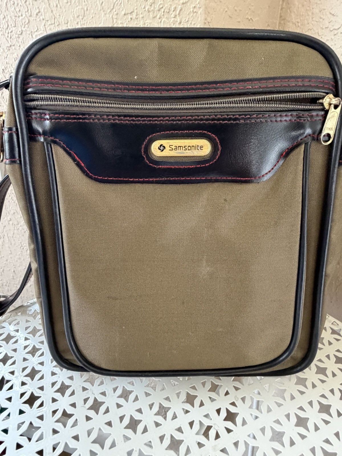 Vintage Samsonite Travel Toiletry Bag Brown Canvas Leather Trim USA