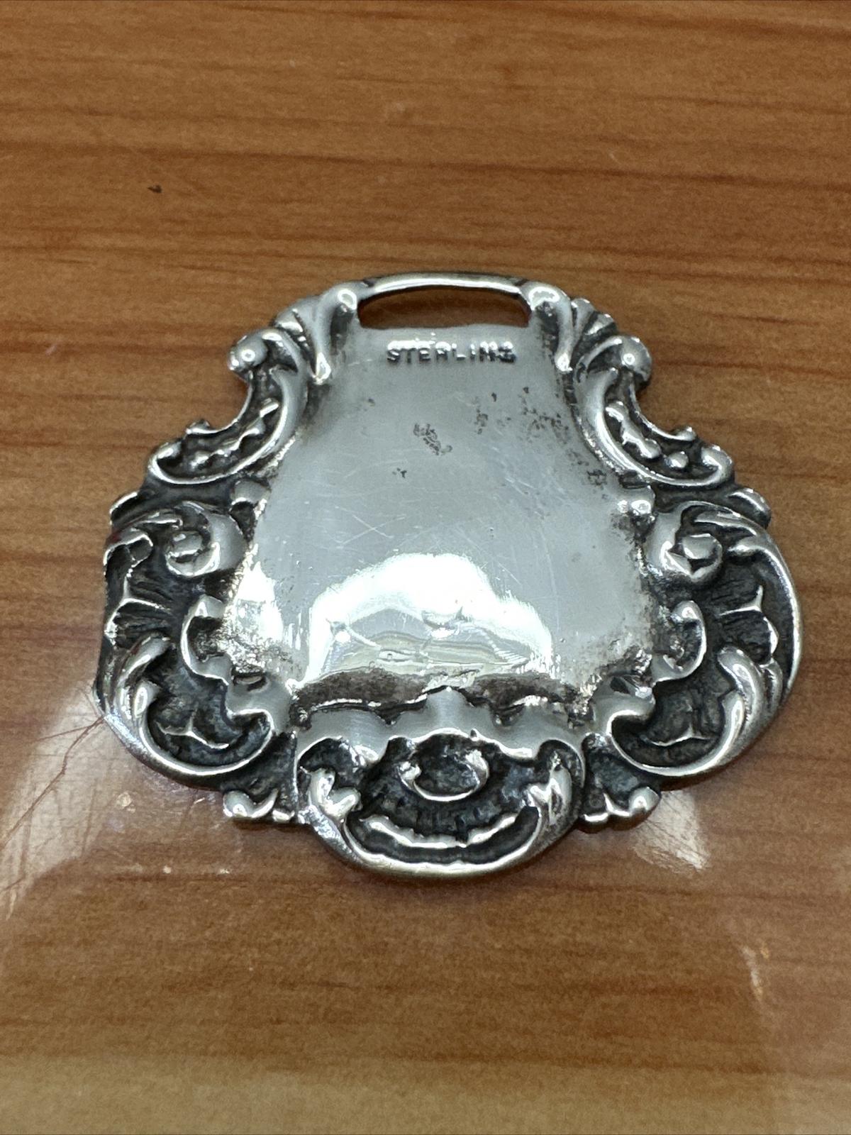 VTG Sterling Silver Flower Scroll Luggage Purse Bag Tag Holder w/o mono – MINT!