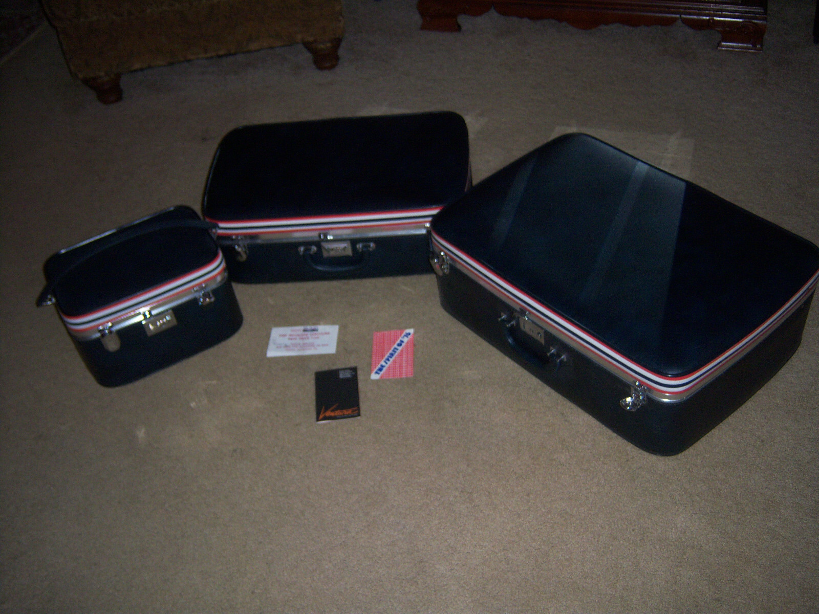 Vtg 70’s SHARP! Rare Ventura LOT 3 Blue BICENTENNIAL Hard Side Vinyl Suitcases