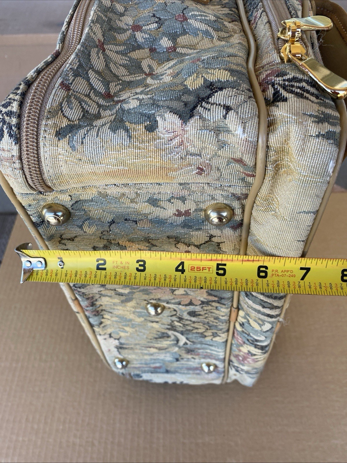 Vintage French Luggage Company Paradise Suede Tapestry Carry On Bag Made in USA