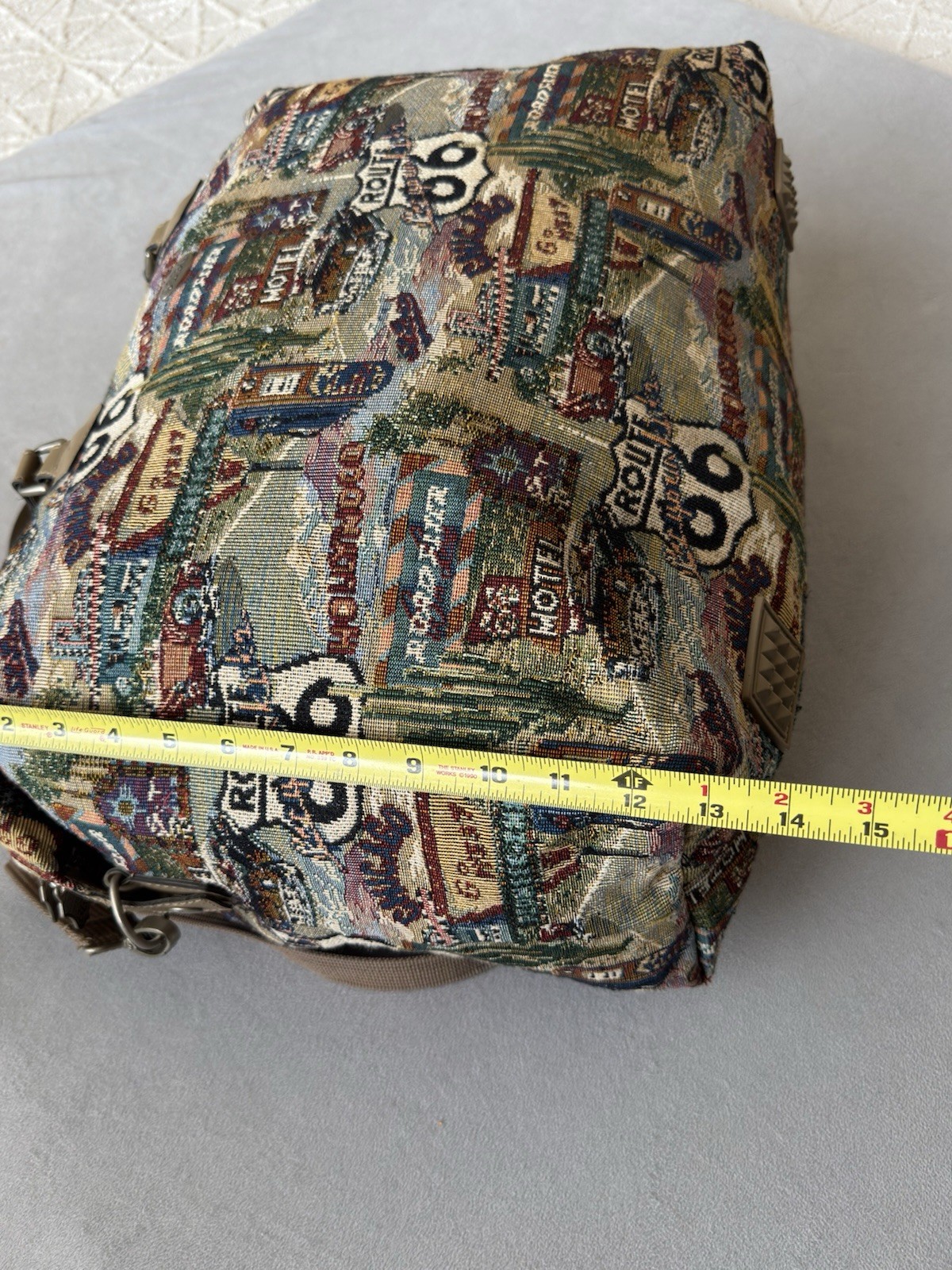 Jade Vintage Route 66 Duffel Weekend Woven Quilt Tapestry Bag