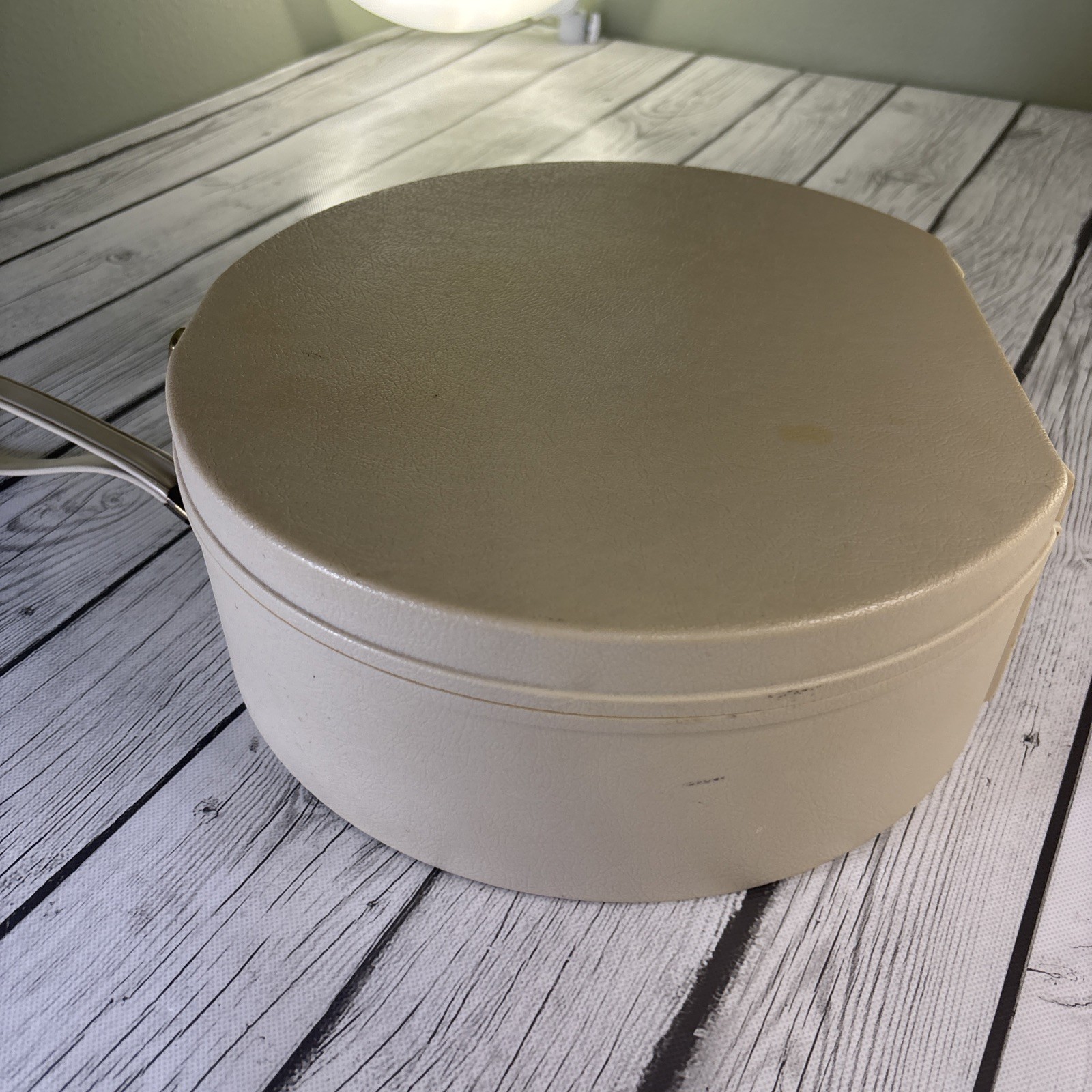 Vintage 1960s Plastic Fashion Two-Twenty Cream Cosmetic Train Case with Tray.