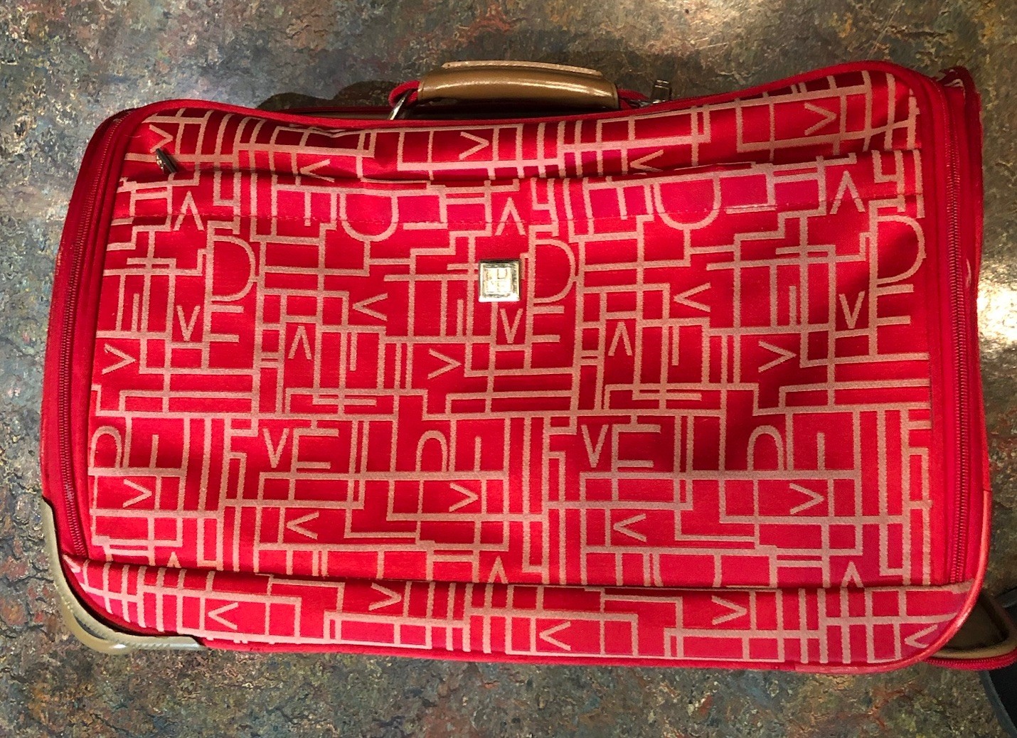 Vintage Diane von Fürstenberg DVF Red W/ White Monogram 2 Wheel Rolling Suitcase