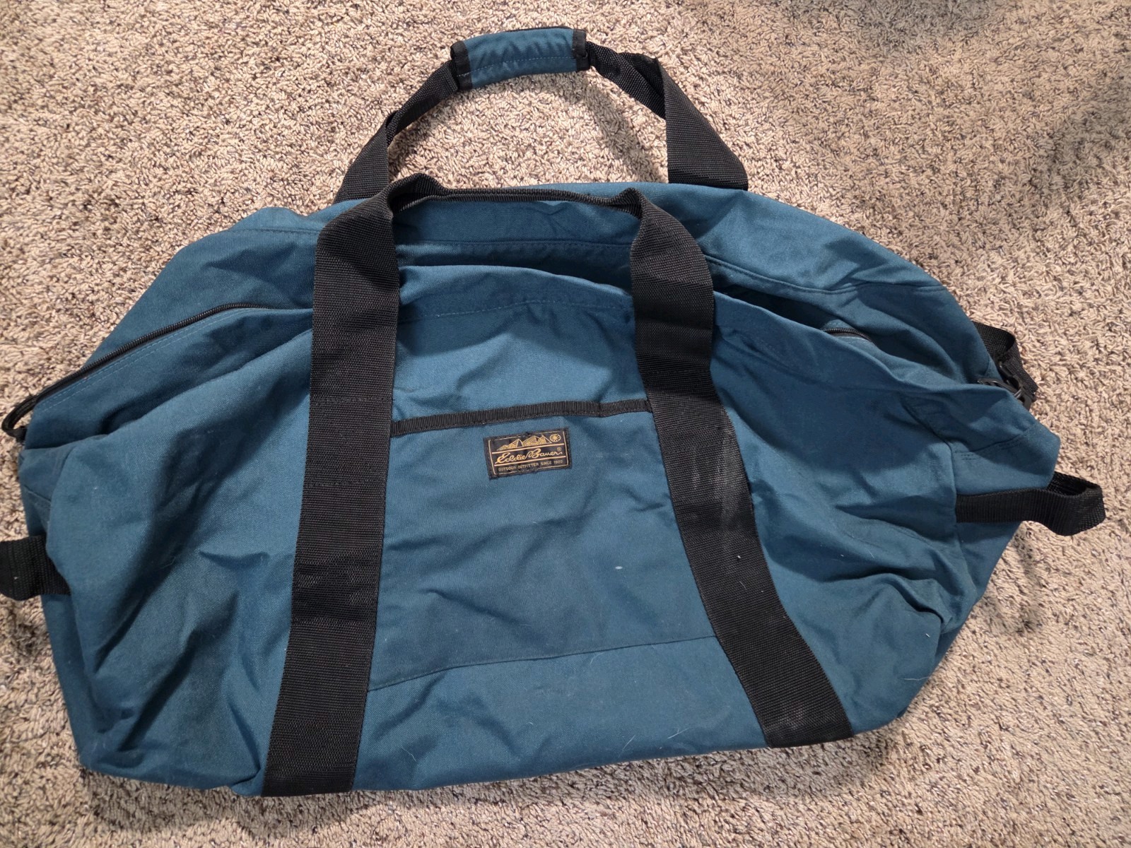 Vintage Eddie Bauer Duffel Bag Hunter Green 90s Shoulder 29″ L x 12″ H x 12″ W