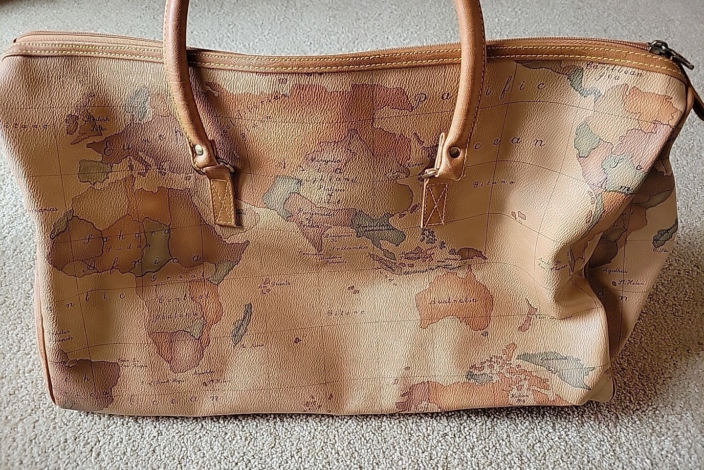 Vtg Gitano World Map Duffel/Travel/Carry-On Bag W Gitano Luggage Tag