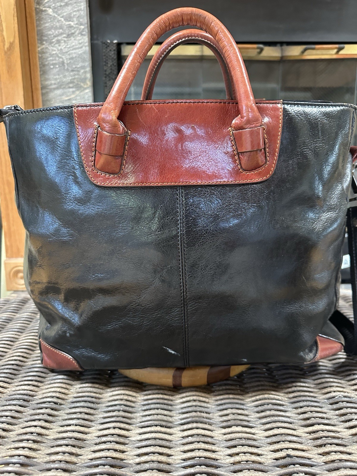 Vintage Samsonite Leather Black With Brown Trim Bag Stl 921515 Satchel Crossbody