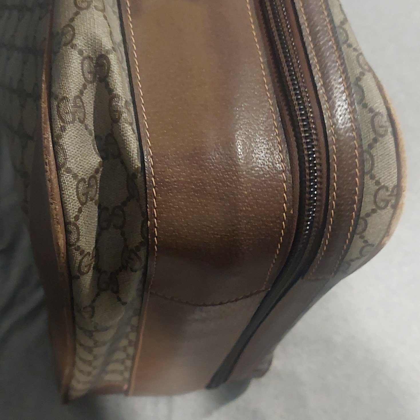 Vintage Gucci Brown Leather Canvas Monogram Suitcase