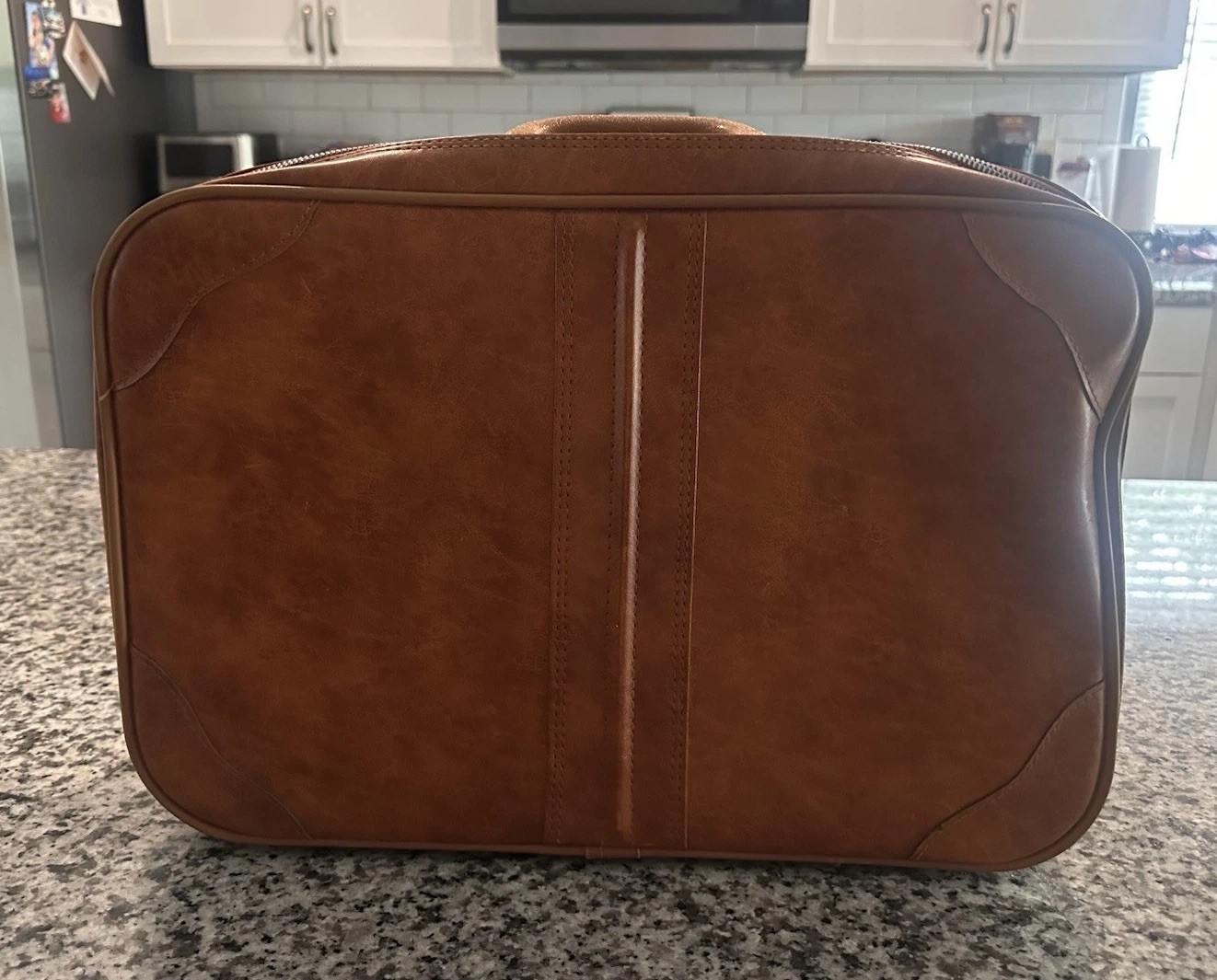Vintage 1970s Brown Leather Hard Case Duffle Bag Lockable Compartments
