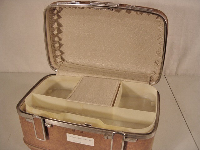 Vintage American Escort Train Case Brown Makeup Jewelry Travel Case w/Tray-Lock