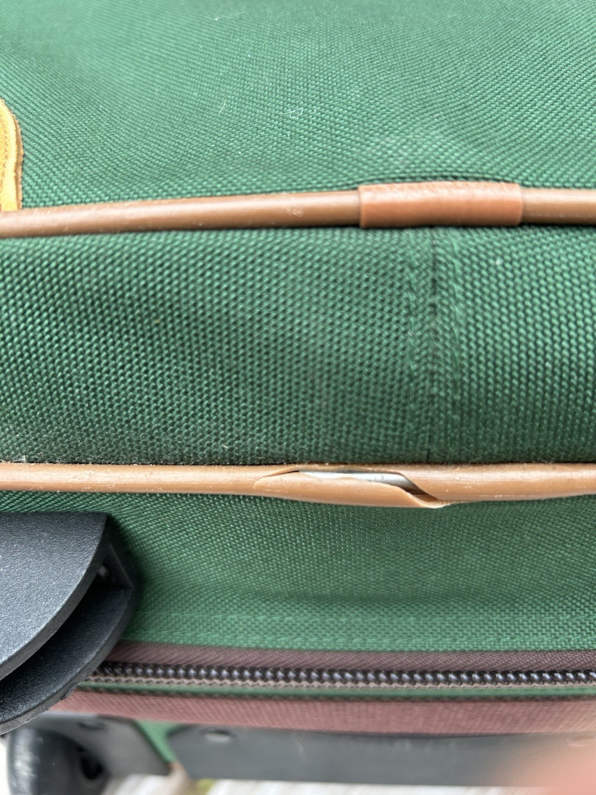 Vintage 80’s LL Bean Rolling Suitcase Luggage Carry On Bag Green Leather Trim
