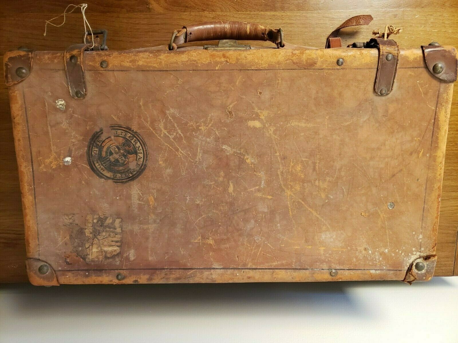 Vintage Antique LEATHER Train Case Suitcase Luggage Sante Fe Decor 🚂 👜