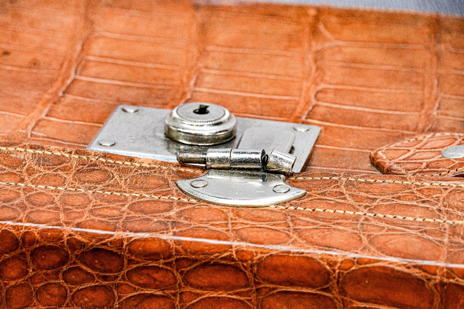 Large Light Brown Luxury Antique Crocodile Leather Travel Luggage Suitcase
