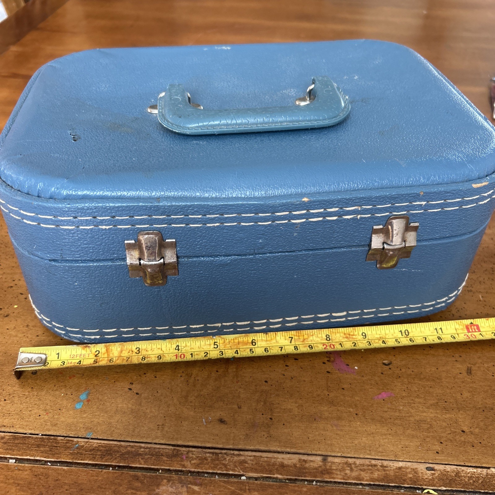 Vintage Blue Hard Shell Luggage Train Case Makeup Travel Case