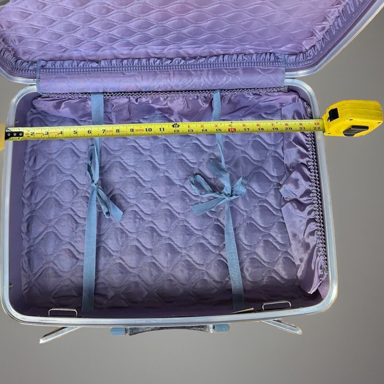 Vintage Mid Century Mainliner Suitcase Blue Hard Shell Carry-On 22”×15” USA