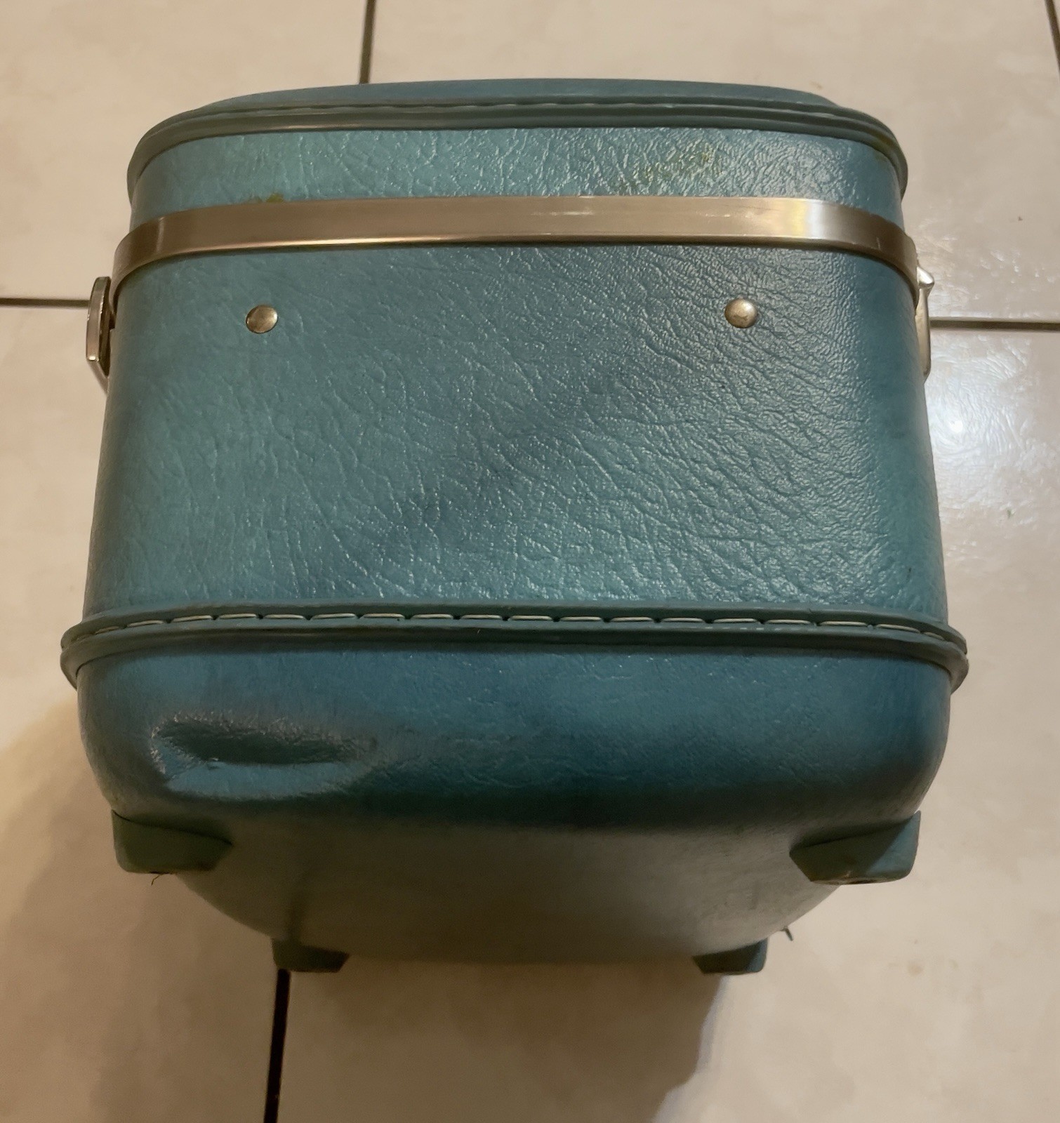 Vintage American Tourister Train Case – Blue Teal Makeup Box – Mid Century Decor