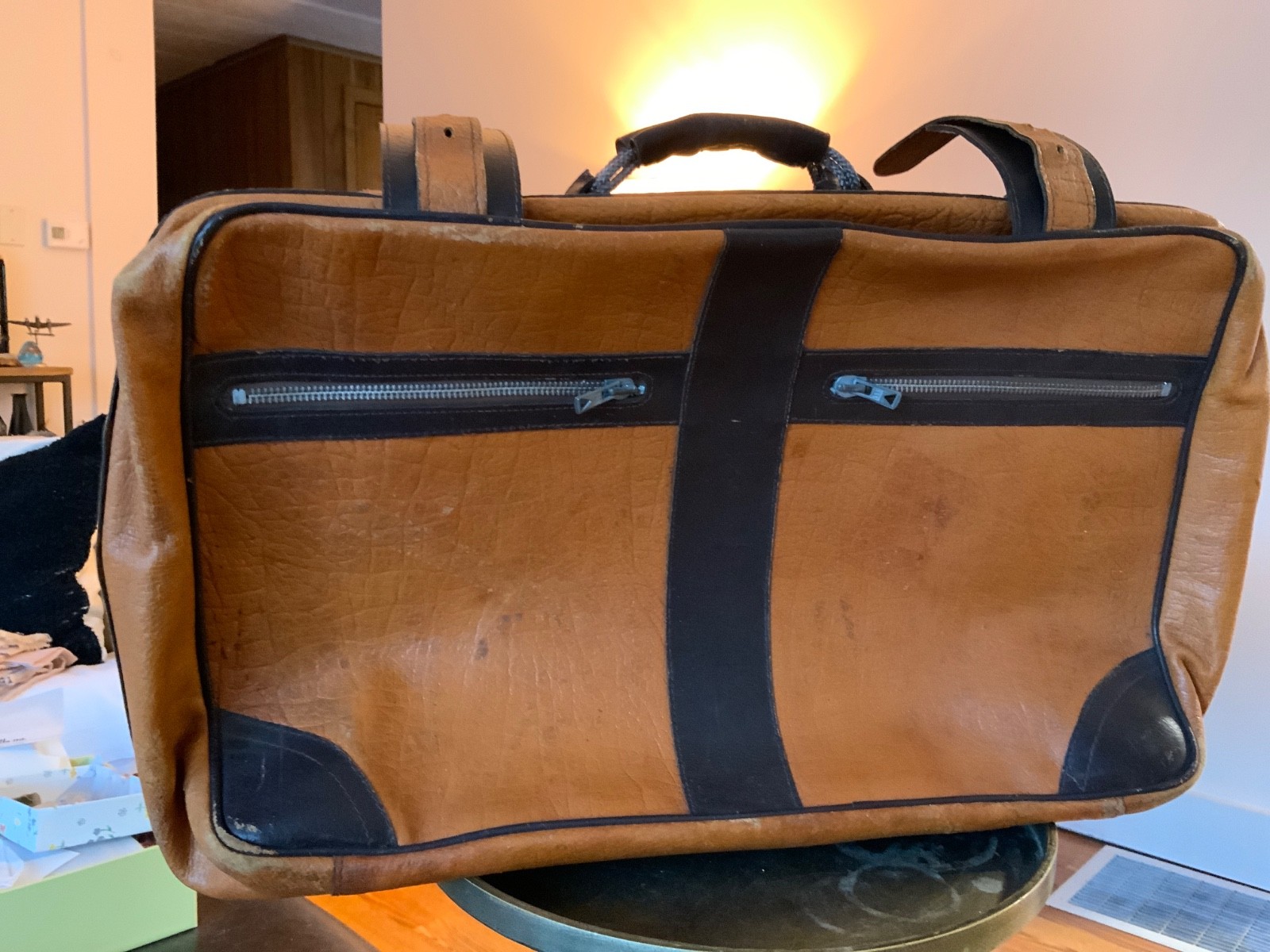 Vintage Genuine Leather Soft Suitcase 22”x14”x 10”. Made in Poland. 1970’s
